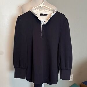 Pomander Place Tuckernuck Navy Blue Ruffle Collar Blouse
